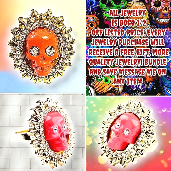 Women size 7 crystal pink skull ring - Picture 1 of 16